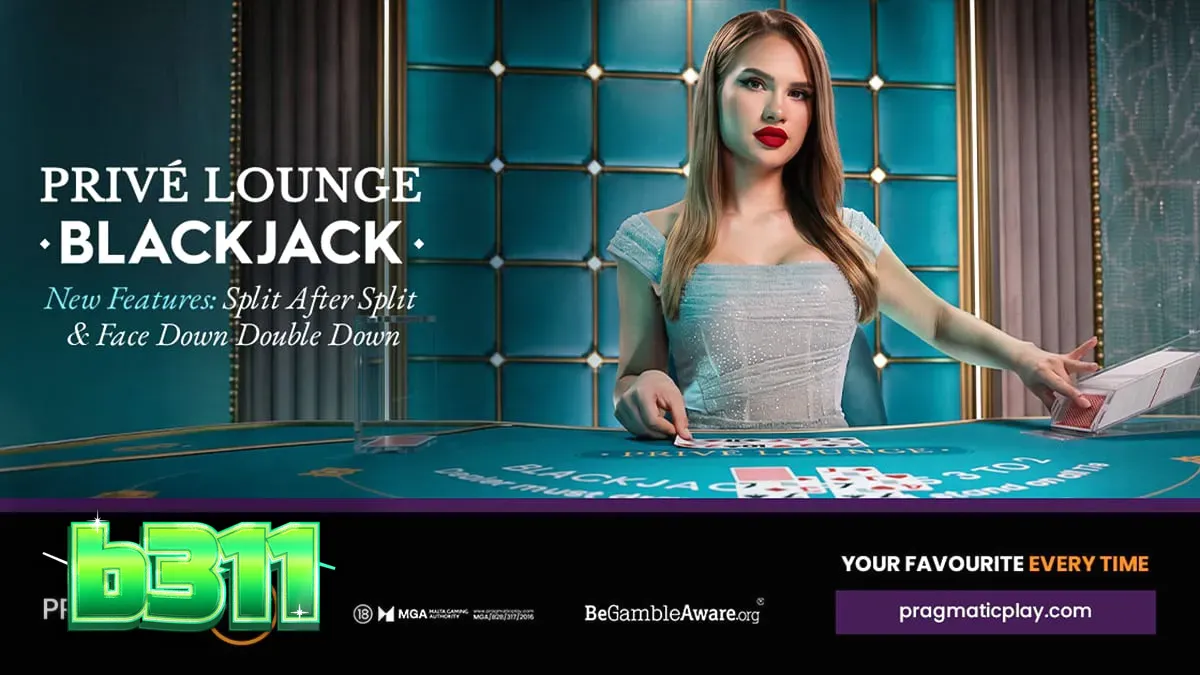 Mesa de blackjack premium com cartas e fichas em um ambiente sofisticado.