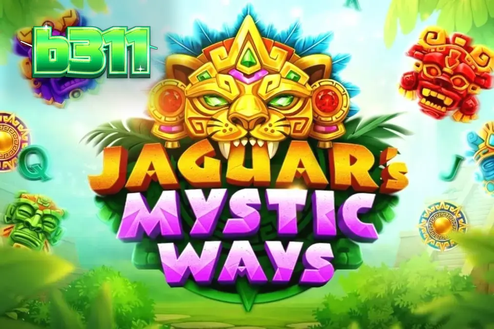Cena imersiva de selva com templos dourados e o espírito do Jaguar no slot Jaguar’s Mystic Ways.